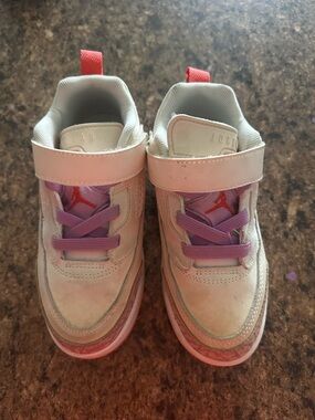 Jordan Kids White Sneakers with Pink and Purple Accents